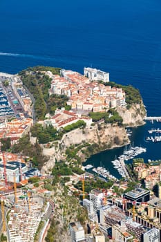 Monte Carlo - August 2022: panoramic view of the city with blue sea in Summer