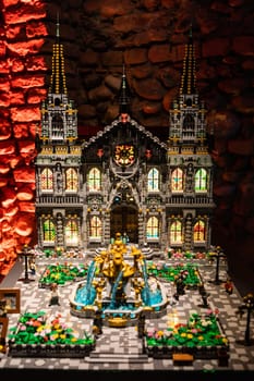 Turin, Italy - October 2022: cathedral made of colorful plastic building blocks - fun and education