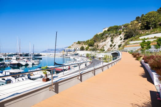 Ventimiglia, Italy - August 2022: the port of Cala del Forte, brand new, state-of-the-art marina property of Monte Carlo