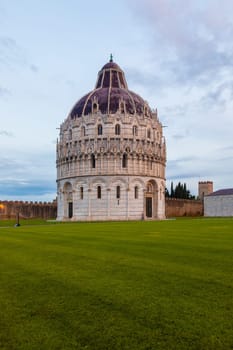 Pisa, Italy - 29 June 2023: cathedral sightseeing, travel destination, sunrise light, famous artistic building