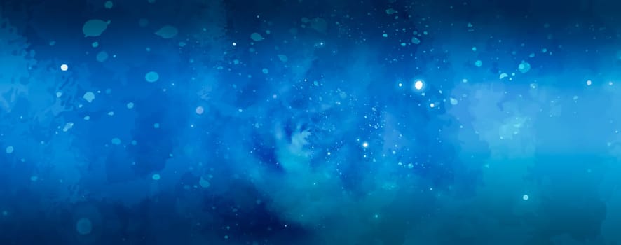 Starry blue background illustration with vortex design psychedelic shape.