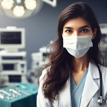 Female doctor in a surgical room with medical equipment in the background
