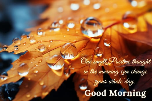 Motivational quote about positive thought. With beautiful leaf with water