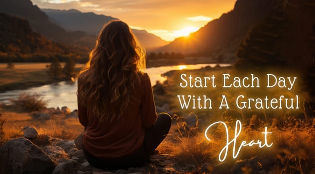 Start each day with a grateful heart quote with beautiful nature view background.