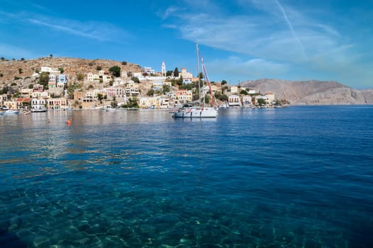 Famous and beautiful dodecanese island named symi near Rhodes island, greece