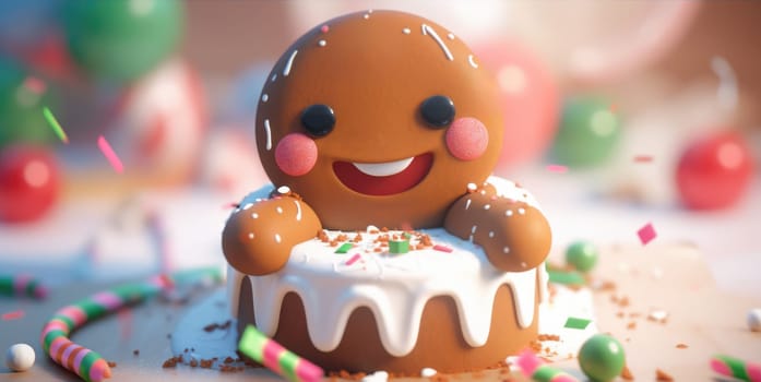 cute gingerbread man cartoon christmas, ai