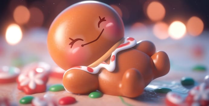 cute gingerbread man cartoon christmas, ai