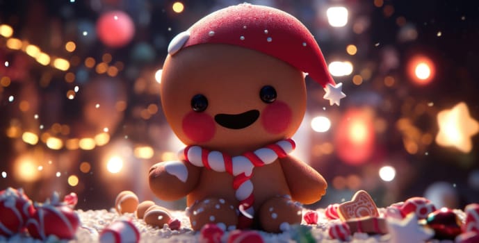 cute gingerbread man cartoon christmas, ai