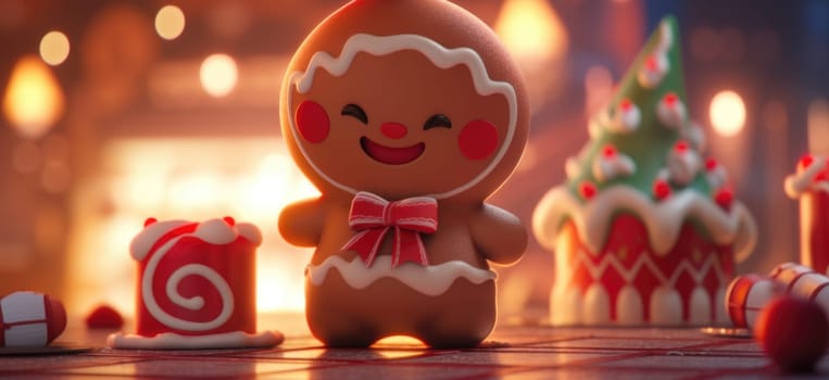 cute gingerbread man cartoon christmas, ai
