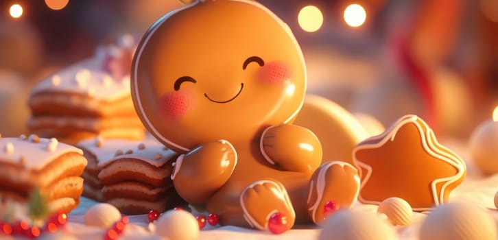 cute gingerbread man cartoon christmas, ai