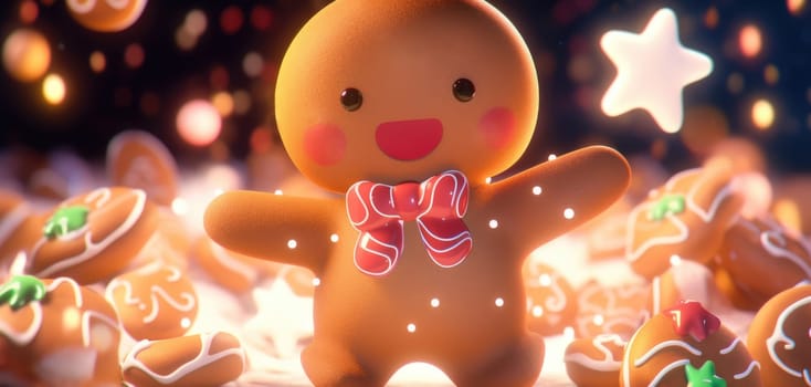 cute gingerbread man cartoon christmas, ai