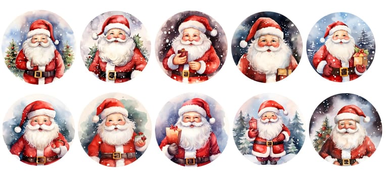watercolor cute Santa Claus PNG, Sticker Clipart cute Santa Clau