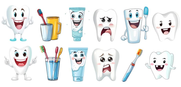 set of Dental Hygiene Sticker for Kids, transparent isolated Bac