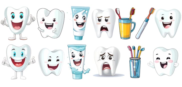 set of Dental Hygiene Sticker for Kids, transparent isolated Bac