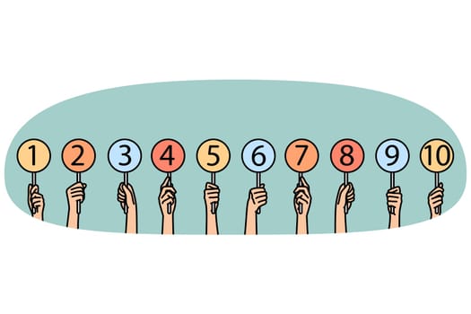 Diverse people holding numbers in hands