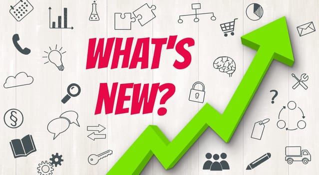 Ascending arrow with icons - Whats new