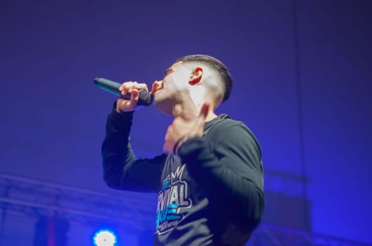 Merida, Spain - Dec 9th, 2022: The Survival League competition. Rap battling performance, Merida, Spain