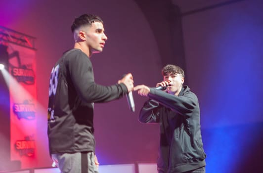 Merida, Spain - Dec 9th, 2022: The Survival League competition. Rap battling performance, Merida, Spain