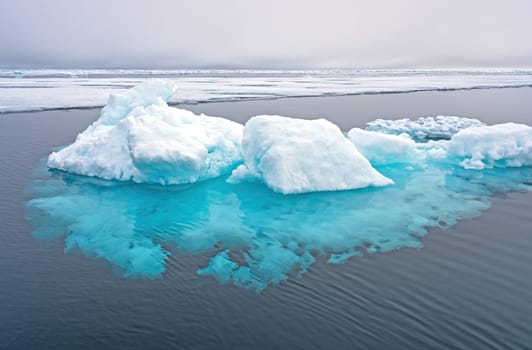 Floating Icebergs on the Pack Ice Near the North Pole.