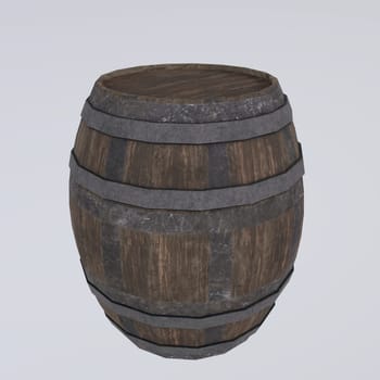 Wooden barrel isolated on white background 3d rendering