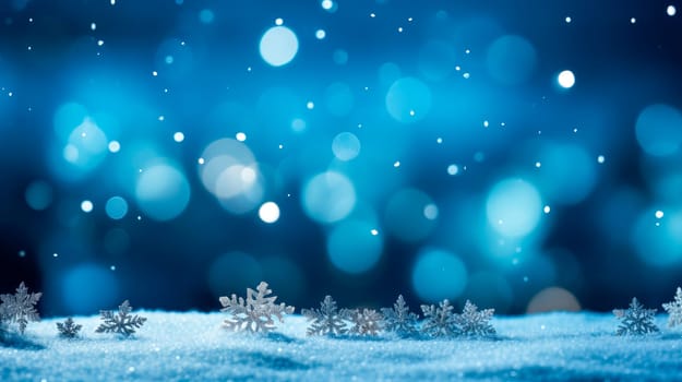 Natural Winter Christmas background with snowflakes in different shapes. Winter landscape with falling christmas shining beautiful snow. AI generated