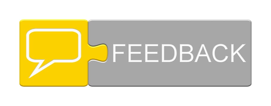 Puzzle Button yellow and grey with speech bubble: Feedback