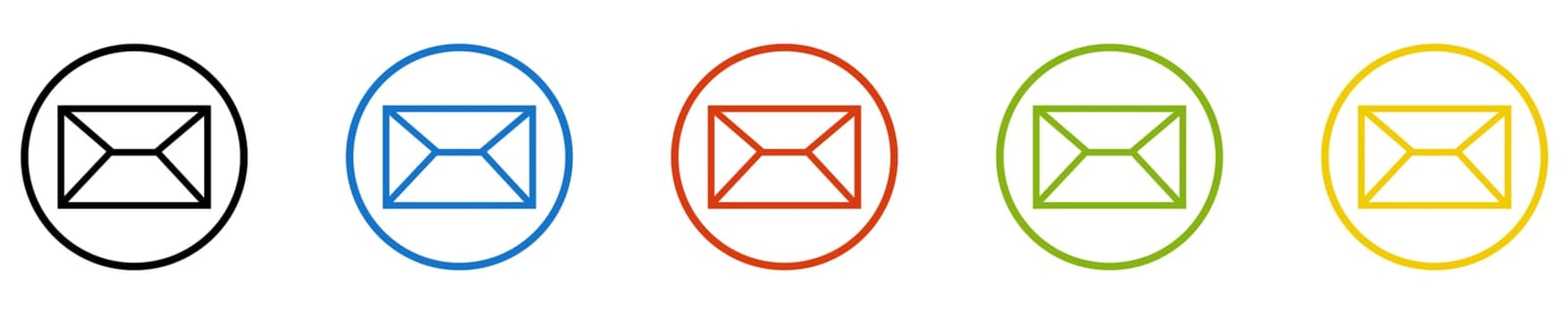 5 Icons in circles black, blue, red, green, orange: Letter