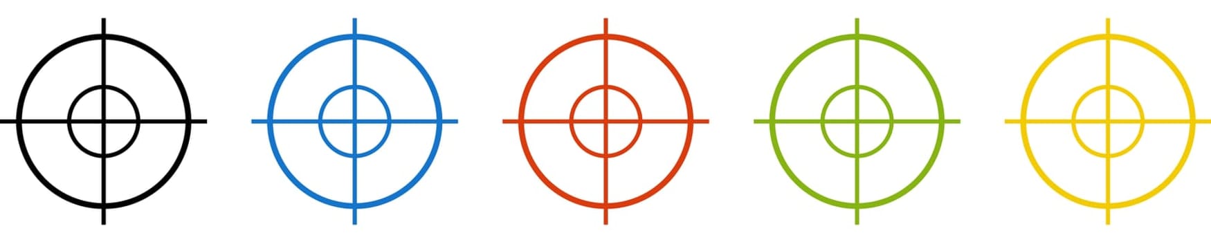 5 Icons in circles black, blue, red, green, orange: Crosshair