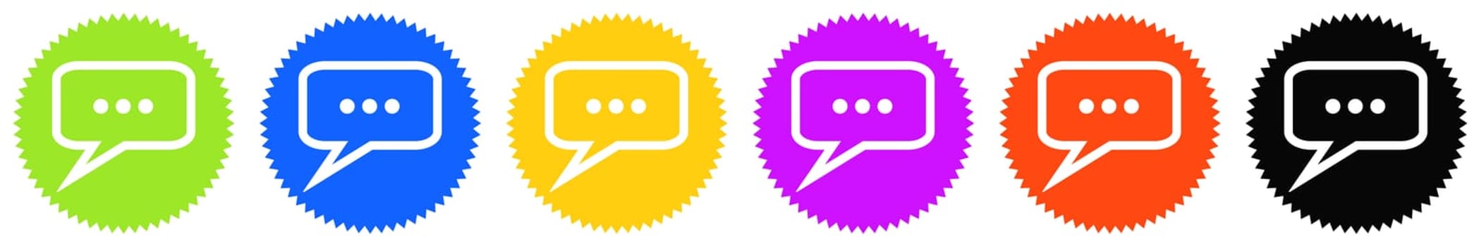 6 colorful round Buttons with white icons: Comment, Feedback or Chat
