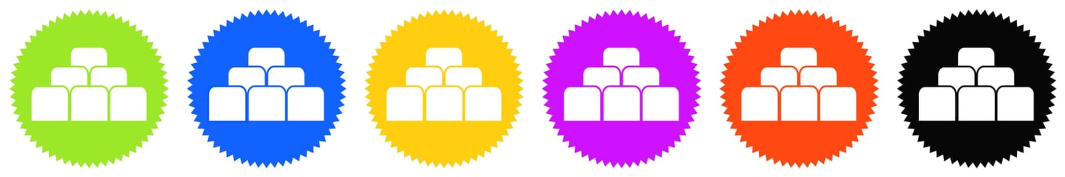 6 colorful round Buttons with white icons: Tickets or Seats