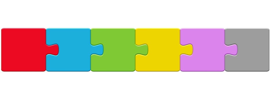Empty Puzzle Button with 6 colorful pieces