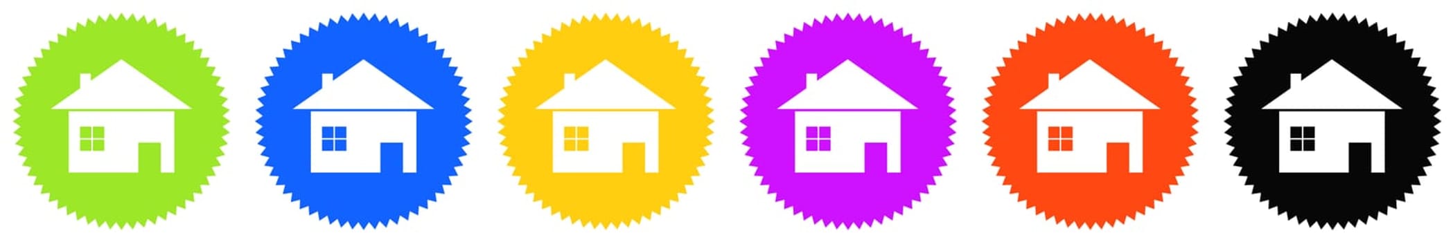 6 colorful round Buttons with white icons: Hous or Real Estate