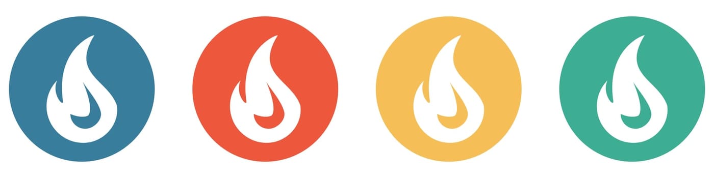4 colorful Buttons blue, red, orange and green showing: Flame, Gas or Fire