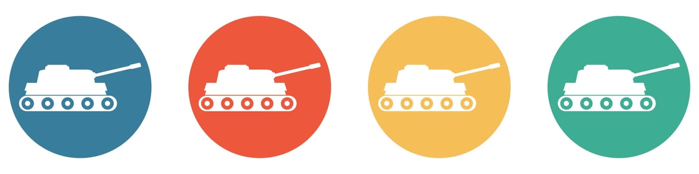 4 colorful Buttons blue, red, orange and green showing: Tank or War Game