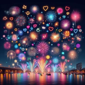 fun bright and colourful fireworks emojis and icons for a happy new years or party generative ai