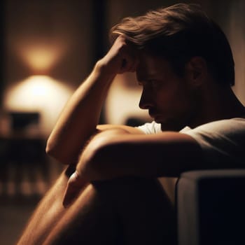 guy with mental health problems like depression sits and tries to deal with it alone generative ai
