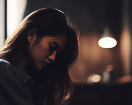 young woman with mental health problems like depression sits and tries to deal with it alone generative ai
