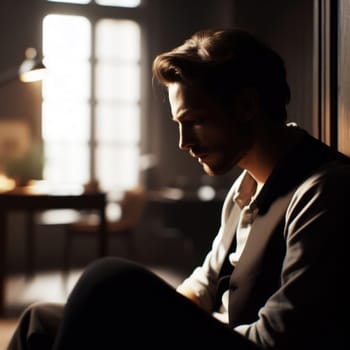 guy with mental health problems like depression sits and tries to deal with it alone generative ai