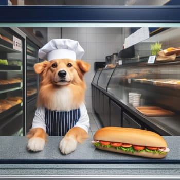 chef dog in a fast food restaurant will make you a great sandwich generative ai