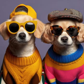 studio style shot of dogs fashionably dressed dogs ready to go out for poster or advertisement generative ai