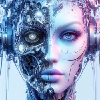 artistic digital illustration of a high tech futuristic ethereal nueral network robotic orgasm with headphones generative ai