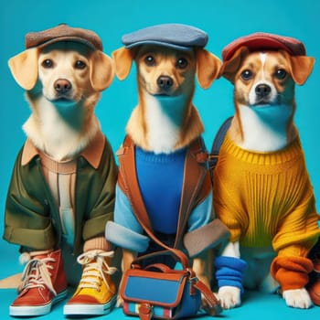 studio style shot of dogs fashionably dressed dogs ready to go out for poster or advertisement generative ai