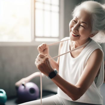 senior woman keeping a healthy lifestyle and doing exercise generative ai