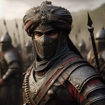 strong persian warrior ready to lead his army into battle generative ai