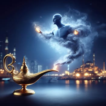 make a wish on the very beautiful magic genie lamp generative ai