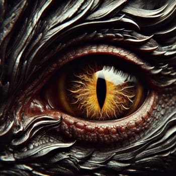 closeup macro of a dragon or griffins eye looking at you generative ai