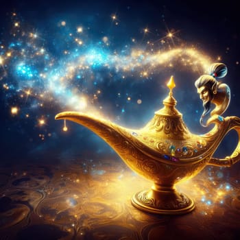 make a wish on the very beautiful magic genie lamp generative ai