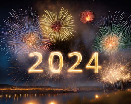 big bright and colorful fireworks for a happy new years 2024 generative ai