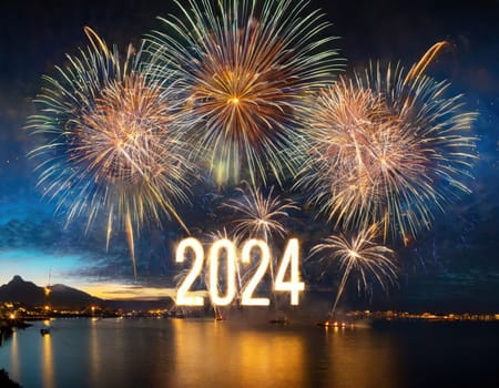 big bright and colorful fireworks for a happy new years 2024 generative ai