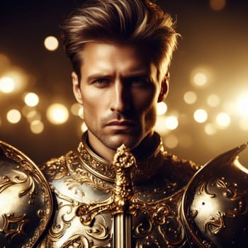 portrait of handsome golden paladin knight or archangel generative ai